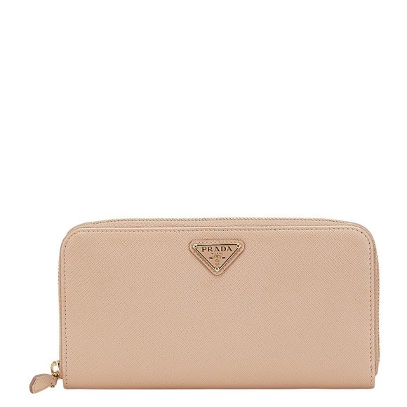 Prada long Wallet triangle leather Saffiano beige - Picture 1 of 8